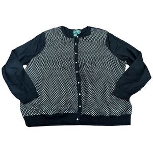 Lauren Ralph Lauren Cardigan Sweater Womens 2X Black Polka Dot Silk Button Front